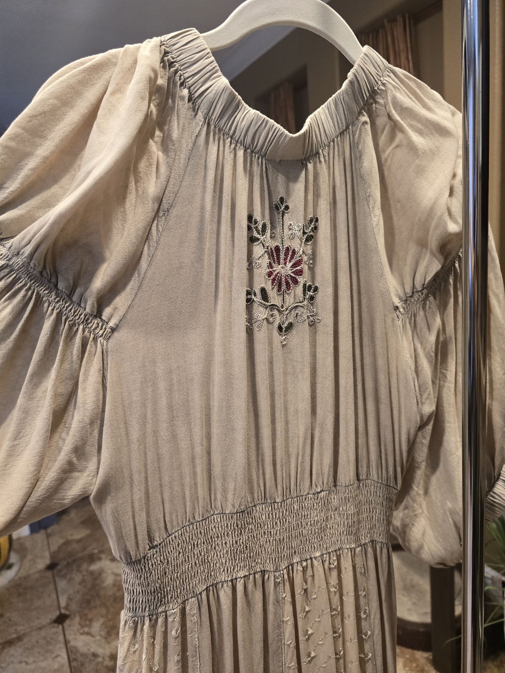 Young Threads Ruffled Dress in Light Taupe, NWOT, 100% Viscose - Picture 4 of 7